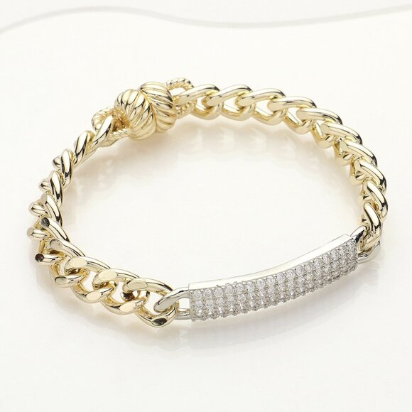 SOLD OUT! 14K Gold Plated CZ Pave Bar Pointed Cuban Chain Magnetic Bracelet - Picture 1 of 2